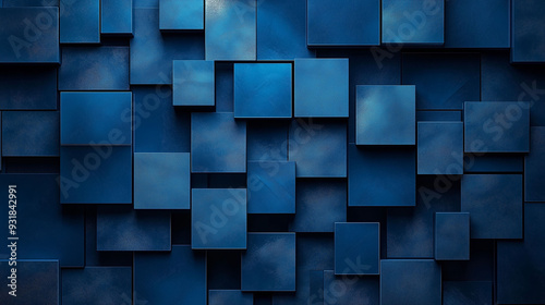 Abstract 3D geometric pattern of overlapping blue squares photo