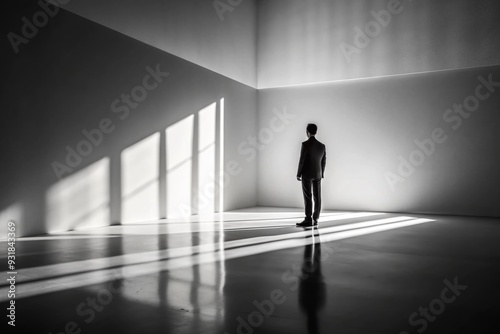 Wallpaper Mural Monochromatic Shadow Play: Stark, minimalist, subtle, black and white, dimensional Torontodigital.ca