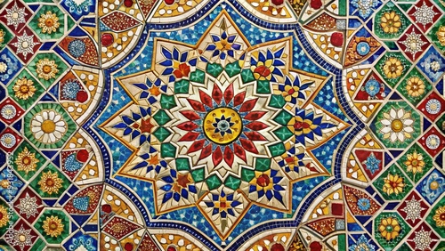 Mosaic Melody: Intricate, colorful, geometric patterns, historical motifs, Mediterranean influence