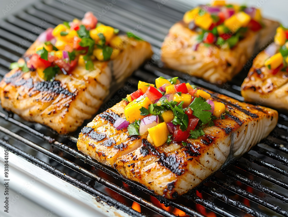 A plate of grilled fish with a side of vegetables A plate of grilled fish with a side of vegetables