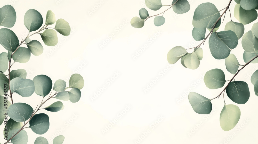Card featuring a branch and eucalyptus leaves, designed for a wedding ornament concept. Ideal as a floral poster or invitation. Vector illustration for a decorative greeting card or invitation design. Card featuring a branch and eucalyptus leaves, designed for a wedding ornament concept. Ideal as a floral poster or invitation. Vector illustration for a decorative greeting card or invitation design.