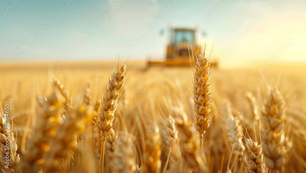 Obraz premium A tractor is driving through a field of wheat by AI generated image
