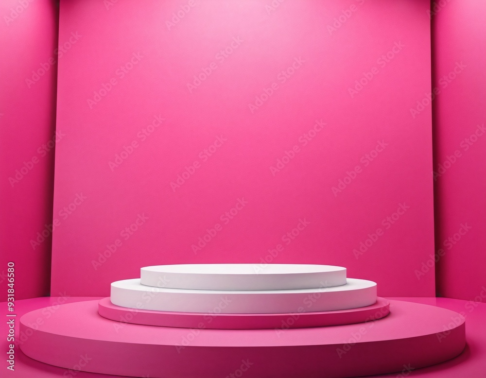 Elegant magenta background with 3D podium to show a product or cosmetics and promote it. Ai generated image.