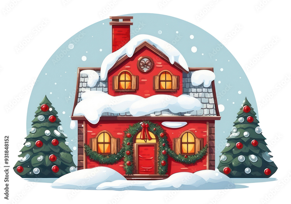 Fototapeta premium PNG Christmas house white background architecture.
