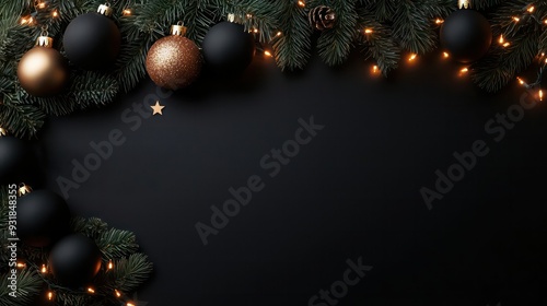 A black background with a bunch of Christmas ornaments
