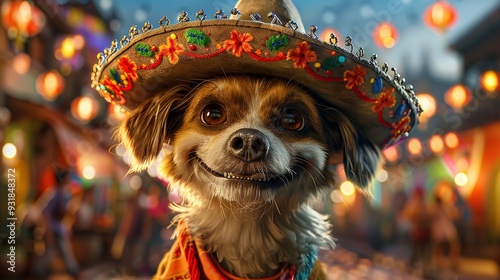 Cinco de Mayo celebration. Cute dog wearing a Mexican sombrero