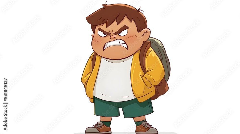 Angry Schoolboy Wearing Backpack Outdoors with Frustrated Facial Expression Angry Schoolboy Wearing Backpack Outdoors with Frustrated Facial Expression