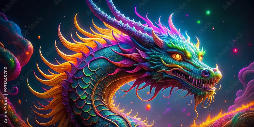 Psychedelic Neon Dragon: Glowing, Vibrant, Trippy, Electric, Intricate