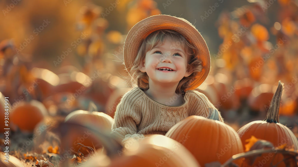 Happy smiling kid go Pumpkin picking. Happy childhood concept. Happy smiling kid go Pumpkin picking. Happy childhood concept.