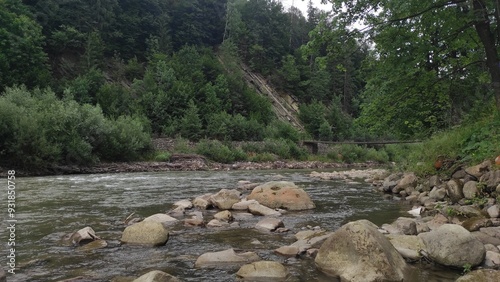 mountain river with stones and fast current