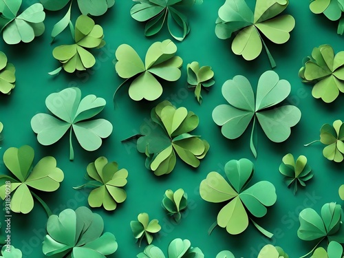 Lucky four-leaf clover with green background