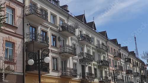 beautiful building with balconies, old town, old house
