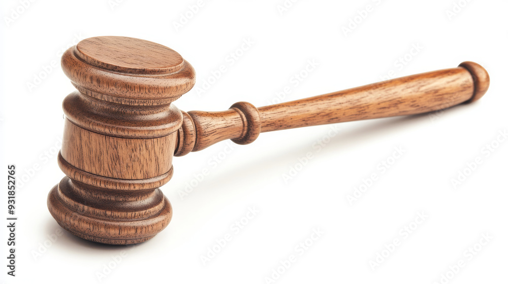 Detailed view of a wooden gavel against a white background. Detailed view of a wooden gavel against a white background.