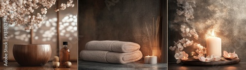 Spa Relaxation with Candles, Towels, and Floral Accents