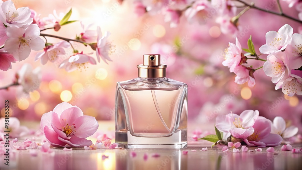 Serene Sakura: Pale pink, cherry blossom notes, delicate sweetness, tranquil atmosphere, elegant bottle