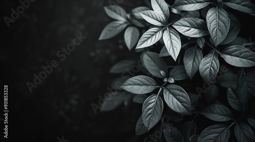 Low key Dark lighting Nature background green leaves in natural light and shadow symbolic of peaceful and safe the Earth or life or Zen with toned color and selective focusBlack and wh : Generative AI photo