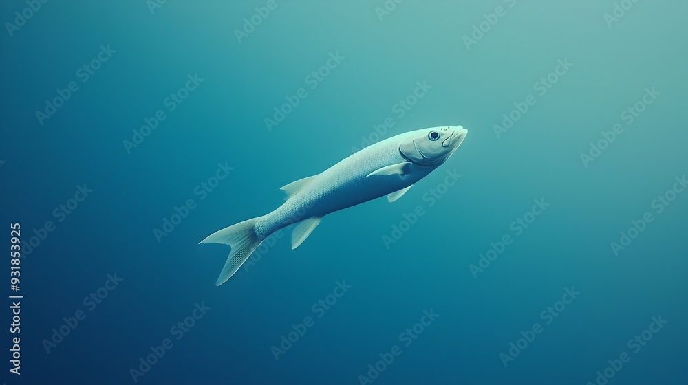 Fototapeta premium Sleek Silver Fish Swimming in Tranquil Oceanic Solitude