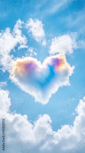 Heart-shaped cloud with rainbow colors in