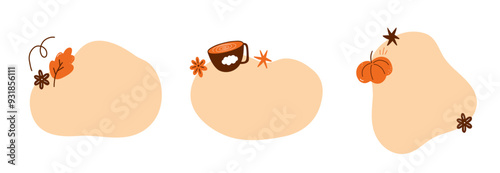 Set graphique bulles colorées avec des illustrations vectorielles sur le thème de l'automne.