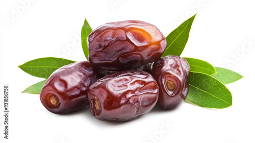 Big dates isolated. Dry date fruits heap, medjool, medjoul or majhool, royal dates with green leaves on white background --ar 16:9 --v 6.1 Job ID: 6b9c6f1d-d1e5-4bdf-b634-5fa87dae84e6 photo