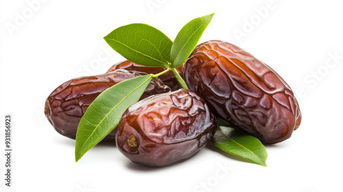 Big dates isolated. Dry date fruits heap, medjool, medjoul or majhool, royal dates with green leaves on white background --ar 16:9 --v 6.1 Job ID: 9795d59f-62a0-42d8-972d-4cd3f5450bed photo