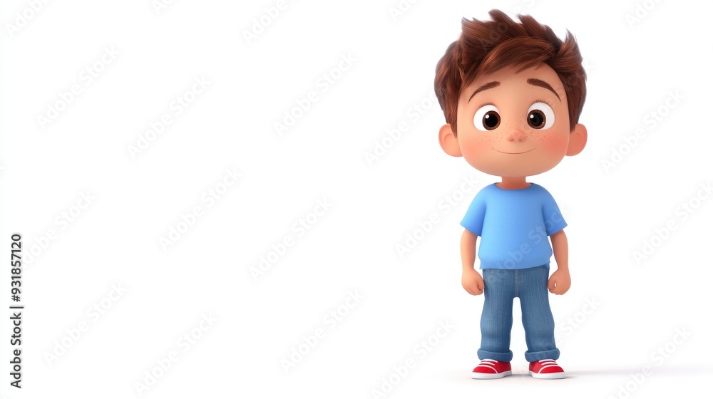 One year old cartoon boy standing on floor in a 3D style isolated on white One year old cartoon boy standing on floor in a 3D style isolated on white