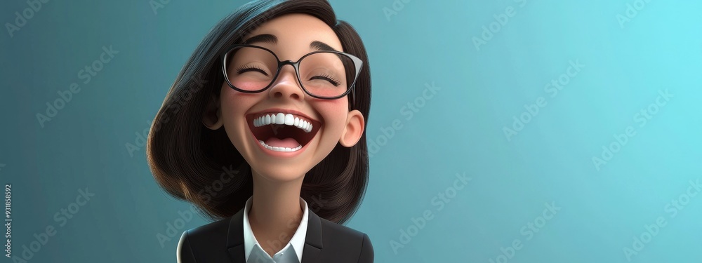 Joyful 3D Cartoon of a Young Beautiful Businesswoman Laughing Hysterically at a Funny Joke Joyful 3D Cartoon of a Young Beautiful Businesswoman Laughing Hysterically at a Funny Joke