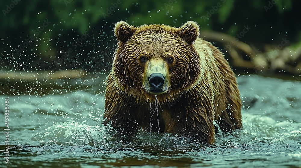 Majestic brown bear catching salmon in river Majestic brown bear catching salmon in river