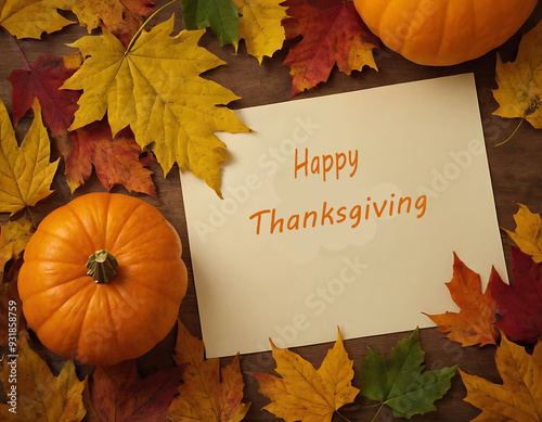  Happy Thanksgiving Day background with lettering and illustrations. photo