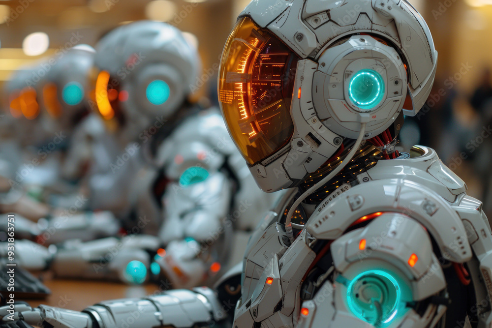 Fototapeta premium Robots aiding customers in call centers