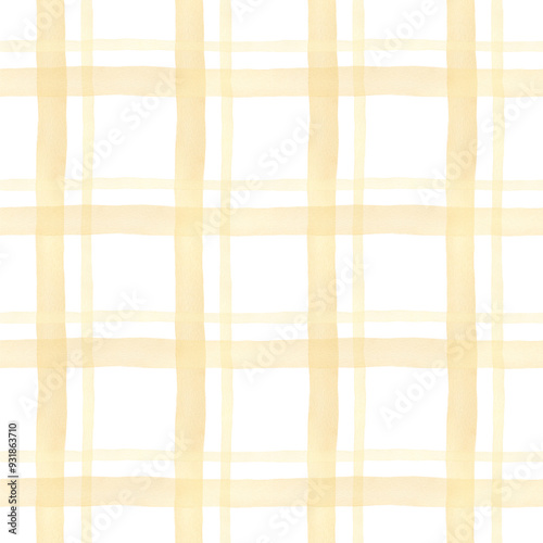 Watercolor checkered background. Seamless hand drawn stripes pattern in beige pastel colors for fabric texture, wallpaper, home decor prints