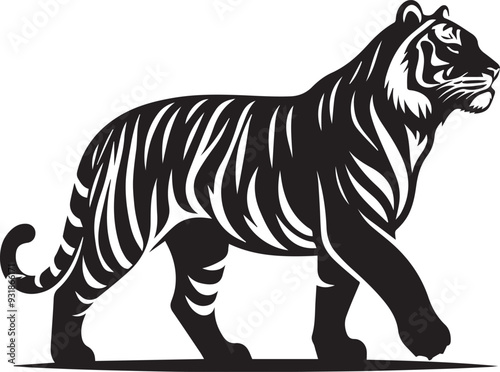 tiger silhouette vector black and white, tiger vector illustration,  photo