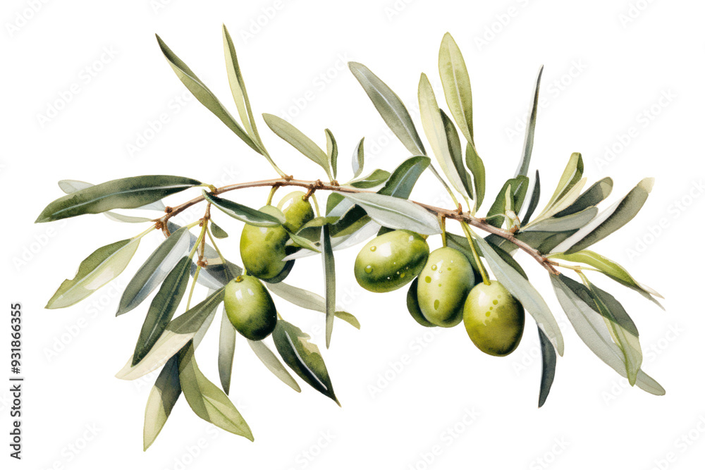 Watercolor painting of olive branches, isolated on white background. Watercolor painting of olive branches, isolated on white background.