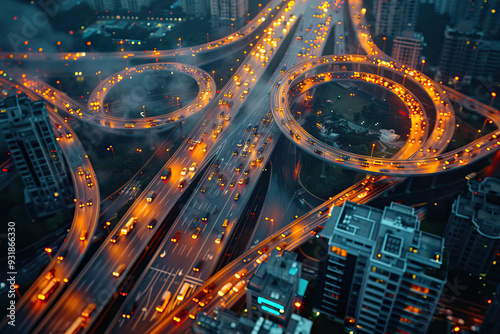 Aerial view of a bustling expressway network