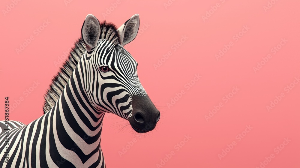A 3D zebra with its distinctive stripes and a soft pastel background on the right, representing the uniqueness of zoo animals, A 3D zebra with its distinctive stripes and a soft pastel background on the right, representing the uniqueness of zoo animals,