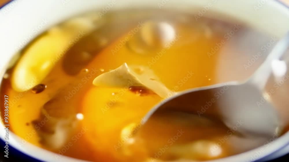 Preparing homemade turmeric broth with spices in a bowl during a cozy afternoon Preparing homemade turmeric broth with spices in a bowl during a cozy afternoon