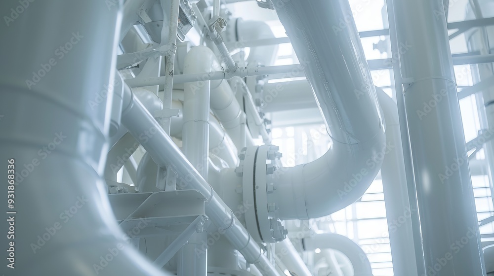 Naklejka premium white gas pipe, inside modern gas plant