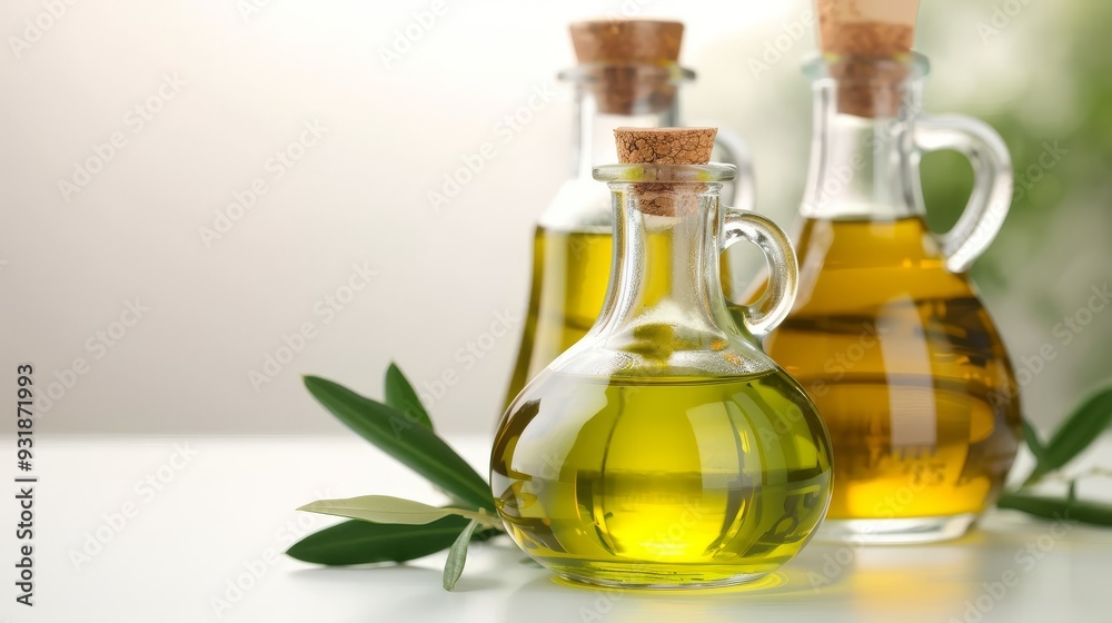 Glass bottles with olive oil Glass bottles with olive oil