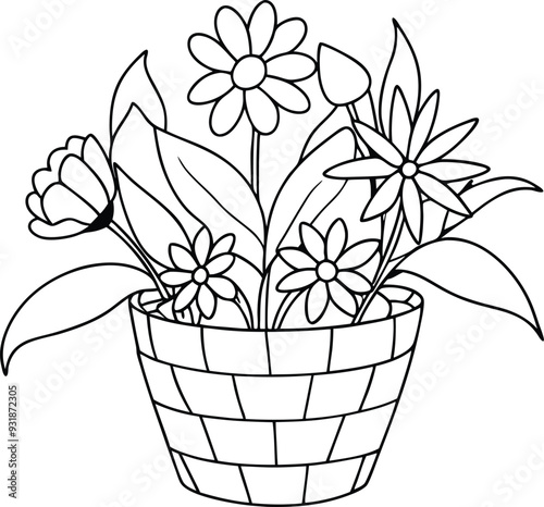 flower busket floor tobs line art illustration