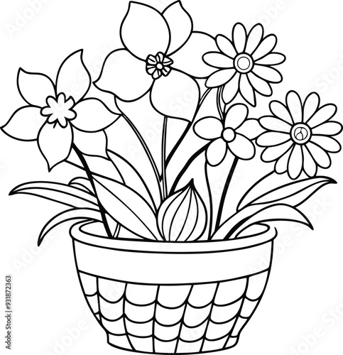 flower busket floor tobs line art illustration