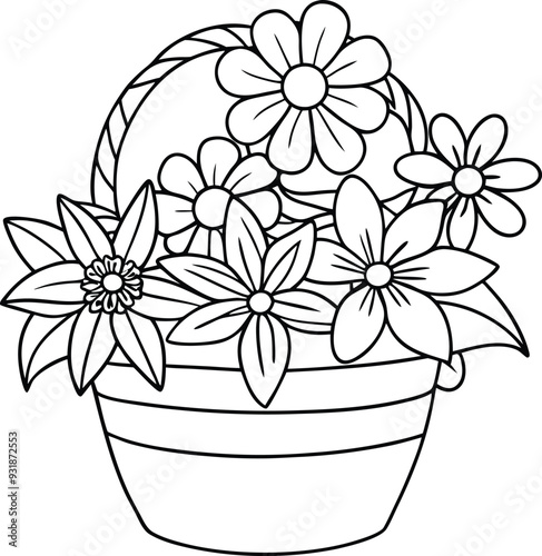 flower busket floor tobs line art illustration