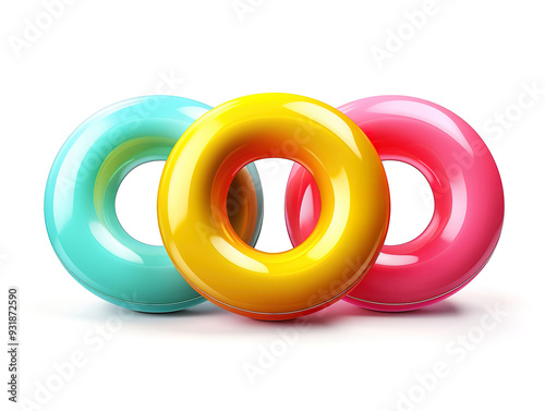 Awesome Blue and pink inflatable rings top, front view 3d realistic vector icons set isolated