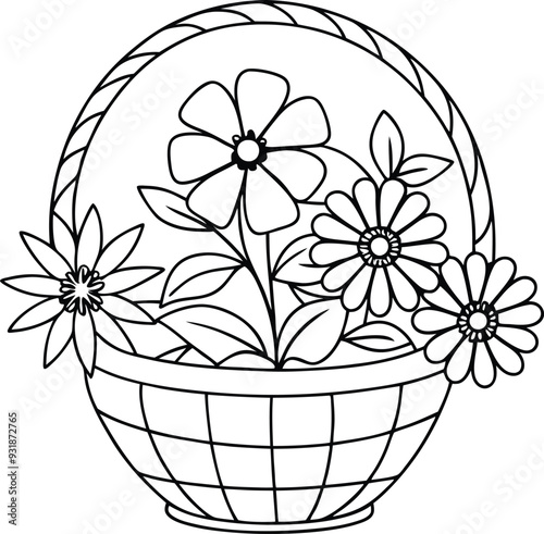 flower busket floor tobs line art illustration