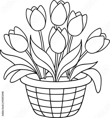 flower busket floor tobs line art illustration