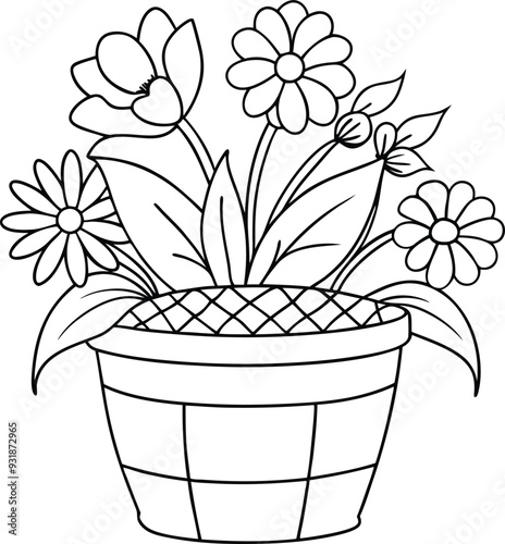flower busket floor tobs line art illustration