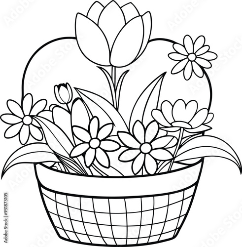 flower busket floor tobs line art illustration