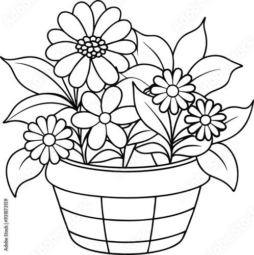 flower busket floor tobs line art illustration