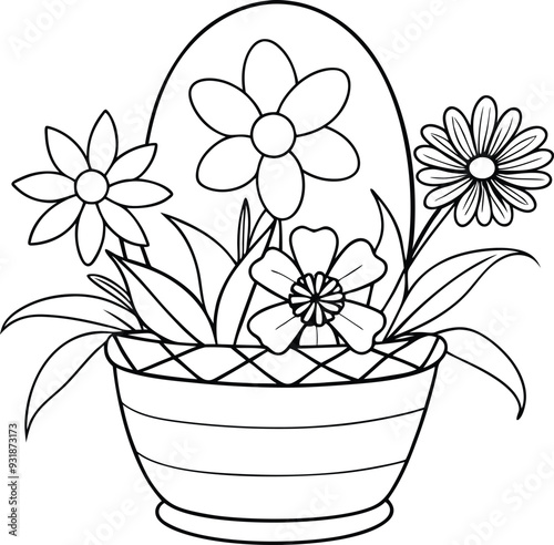 flower busket floor tobs line art illustration