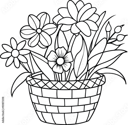 flower busket floor tobs line art illustration