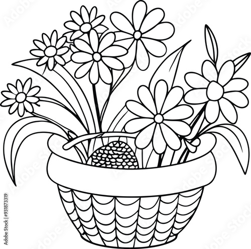flower busket floor tobs line art illustration